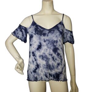 American Eagle Soft and Sexy Blue Tie Dye Cut Out Shoulders T Shirt Size Medium